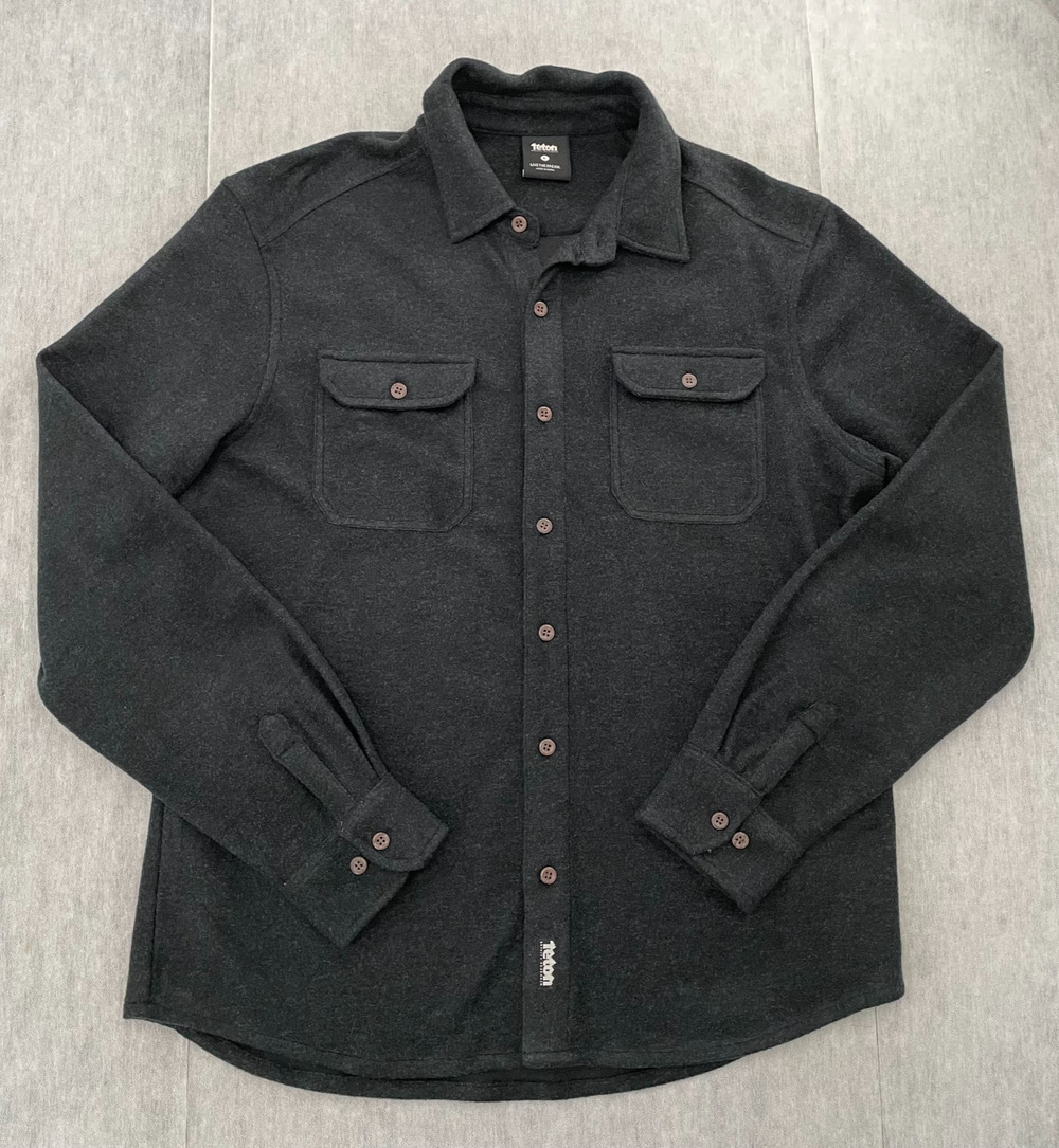 Teton Gravity Research Flannel Mens Large Black Gray Overshirt Jacket Wool Blend
